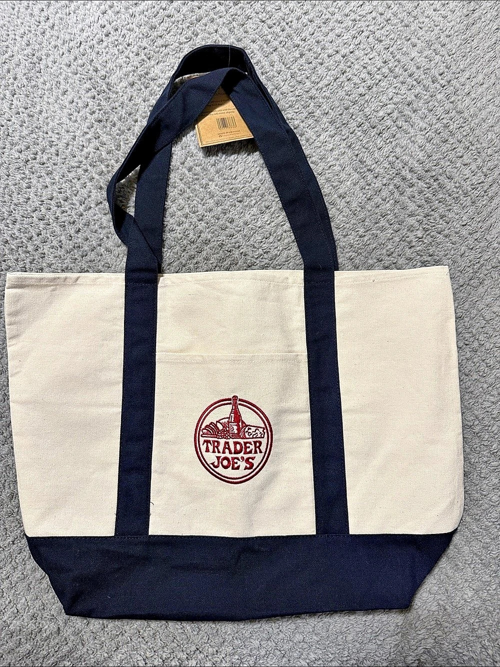 Trader Joe's Canvas Tote Bag in Cream & Blue